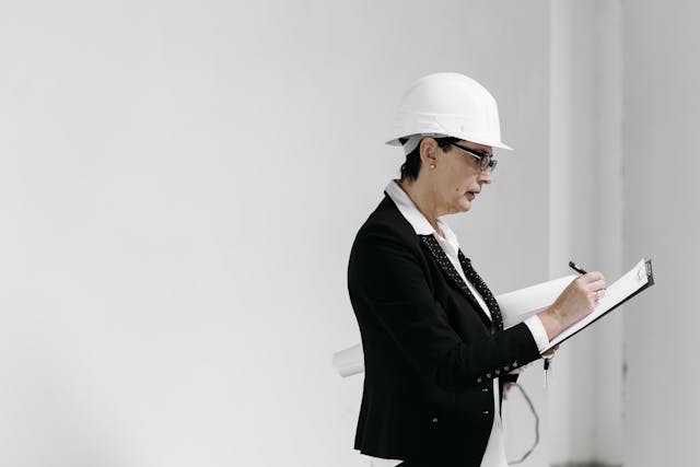 a home inspector in a white hardhat