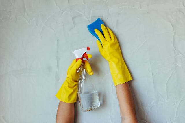 cleaning products and gloves